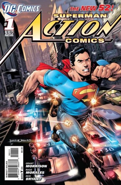 The New 52!  Superman Action Comics #1 (2011) written by Grant Morrison with cover by Rags Morales and Jim Lee